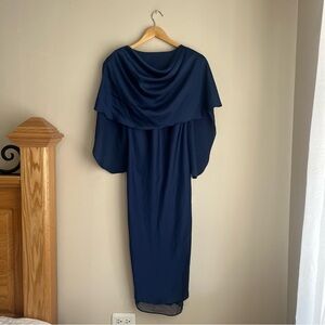 Navy Blue Low-Back Cape Dress